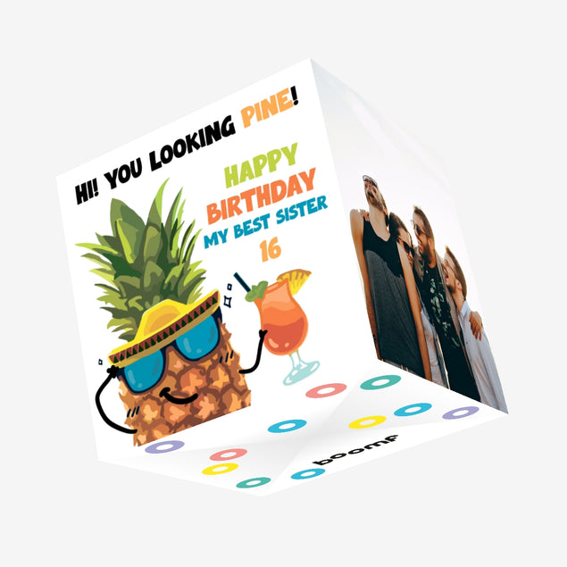 Happy 16th Birthday Sister Funny Pineapple In Glasses Confetti-exploding Greetings Card