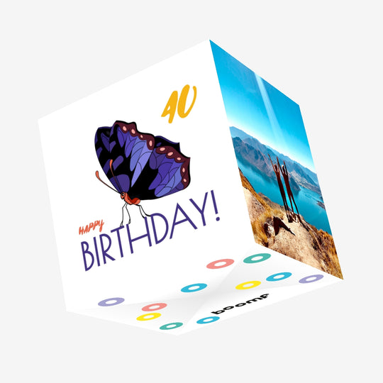 Blue Butterfly 40th Birthday Confetti-exploding Greetings Card