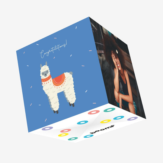 Cute Alpaca On The Blue Background Congratulations Confetti-exploding Greetings Card
