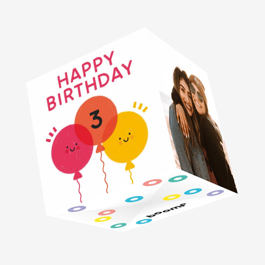 Happy Birthday Balloons Age 3 Confetti-exploding Greetings Card