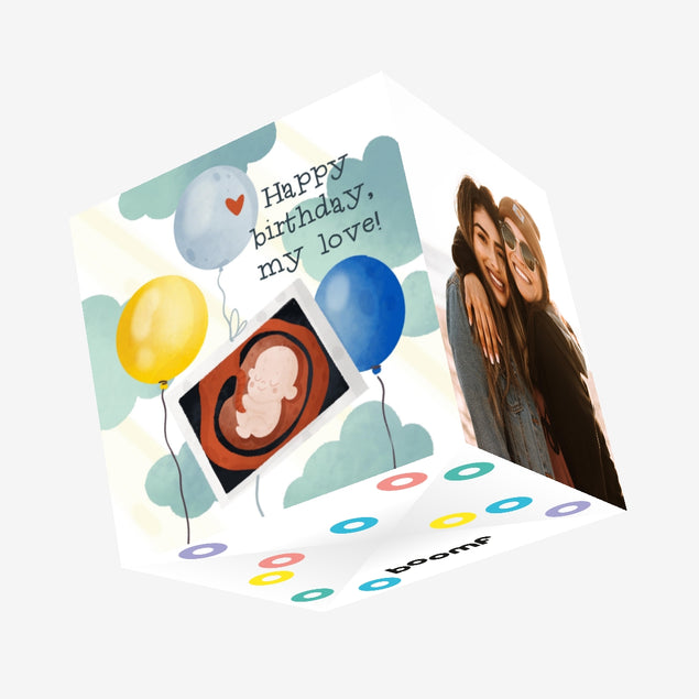 Balloons And Baby Picture Happy Birthday Confetti-exploding Greetings Card