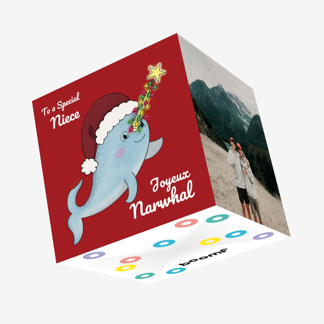 Christmas Joyeux Narwhal Niece Confetti-exploding Greetings Card