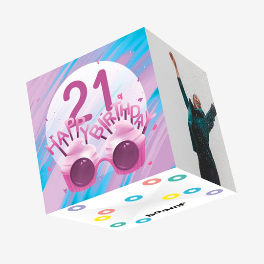 Happy 21st Birthday Cupcake Glasses Confetti-exploding Greetings Card