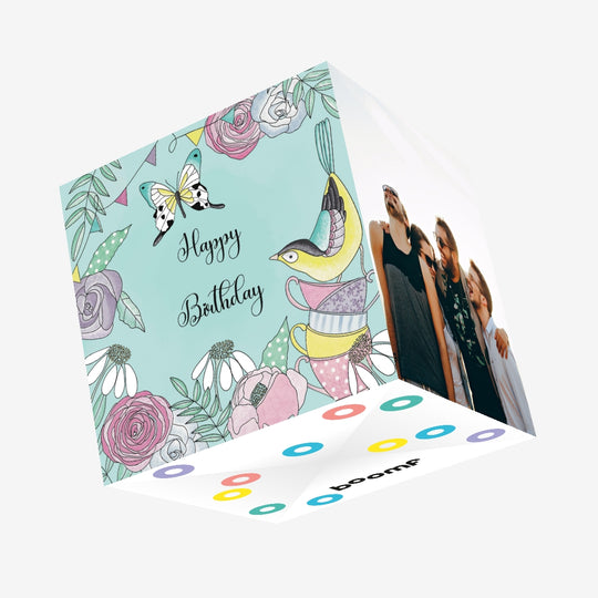 Bird And Flowers Birthday Confetti-exploding Greetings Card
