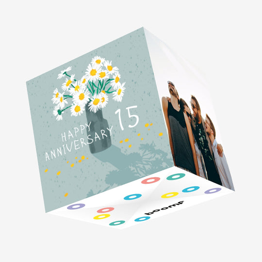 Happy 15th Anniversary Daisies Bouquet Confetti-exploding Greetings Card