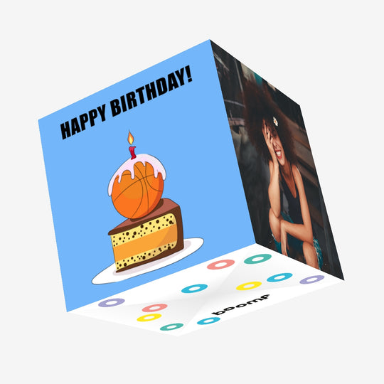 Basketball Cake Happy Birthday Confetti-exploding Greetings Card