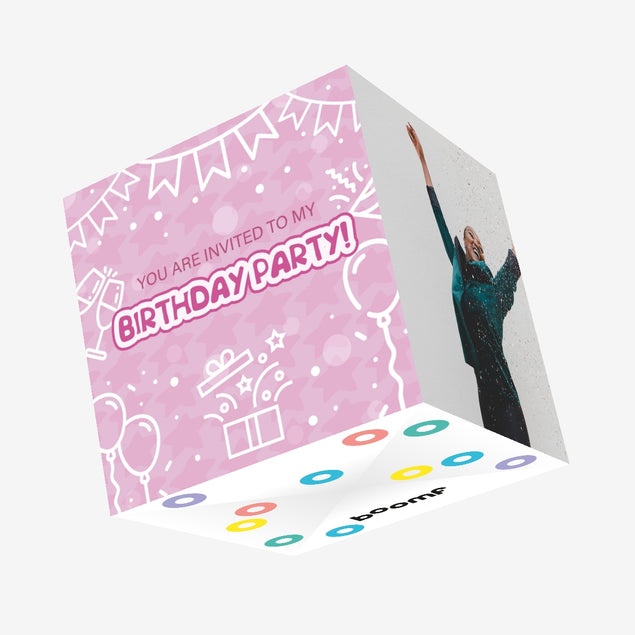 You Are Invited Pink Confetti-exploding Greetings Card