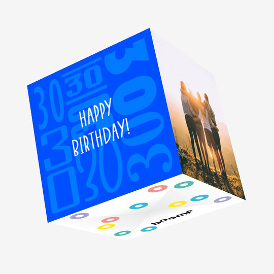 Happy 30th Birthday Blue Background Confetti-exploding Greetings Card