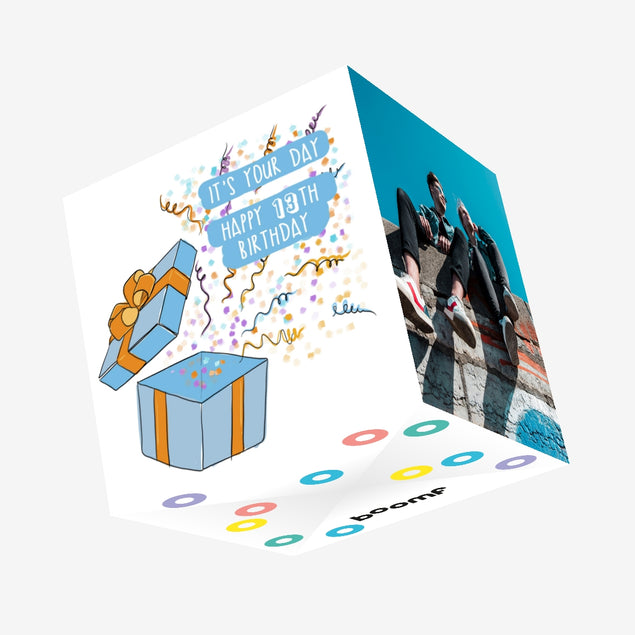 Blue Gift Happy 13th Birthday Confetti-exploding Greetings Card