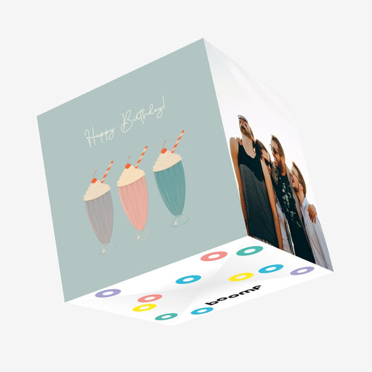 Cute Colorful Vintage Milkshakes Happy Birthday Confetti-exploding Greetings Card