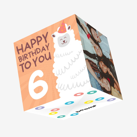 Cute Smiling Alpaca Happy 6th Birthday Confetti-exploding Greetings Card