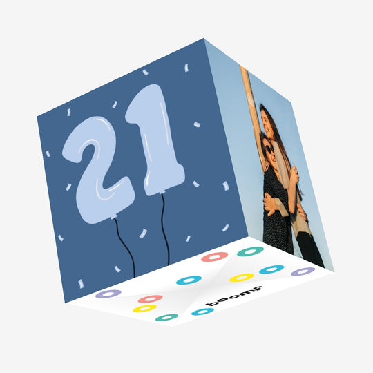 21 Balloons Blue Confetti-exploding Greetings Card