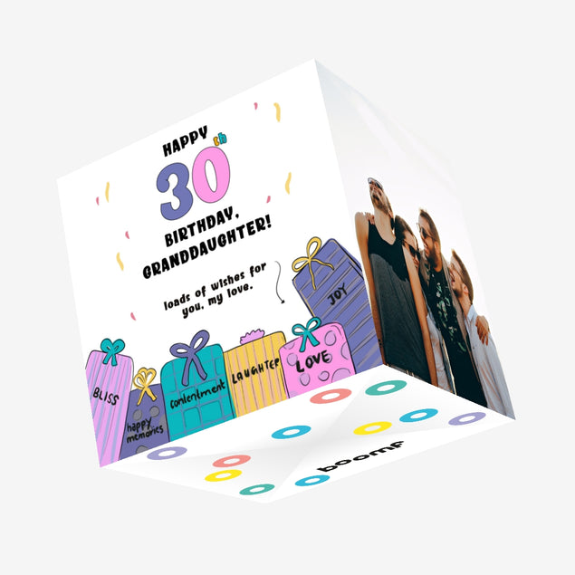 Happy 30th Birthday Granddaughter Loads Of Wishes Confetti-exploding Greetings Card