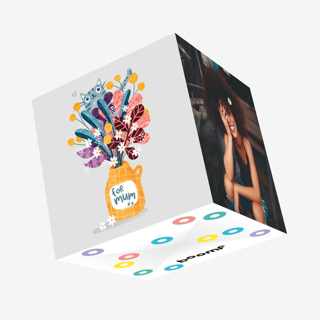 For Mum Flower Bouquet And A Cat Confetti-exploding Greetings Card