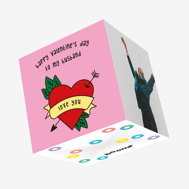 Happy Valentine's Day Husband Heart And Arrow Confetti-exploding Greetings Card