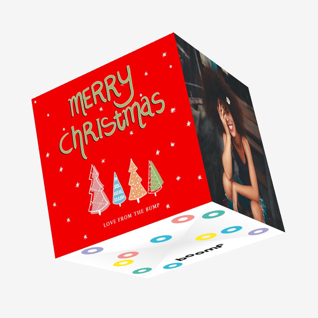 Merry Christmas From Bump Red With Chrismas Trees Confetti-exploding Greetings Card