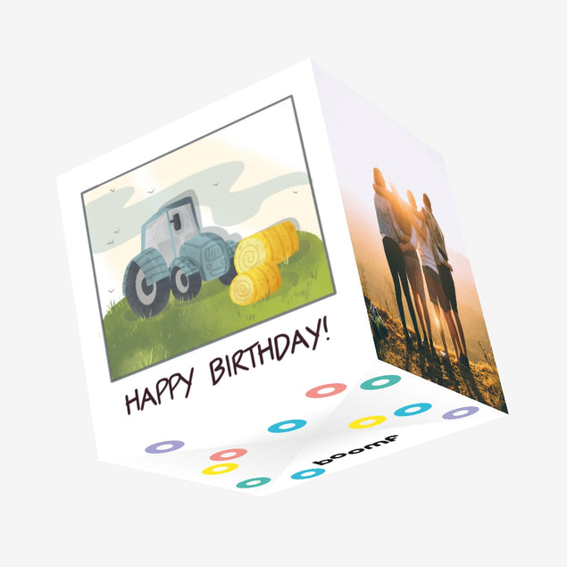 Blue Tractor Happy Birthday Farmer Confetti-exploding Greetings Card