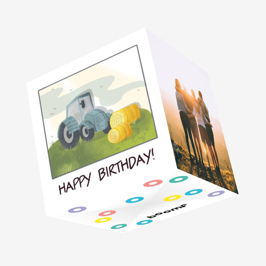 Blue Tractor Happy Birthday Farmer Confetti-exploding Greetings Card
