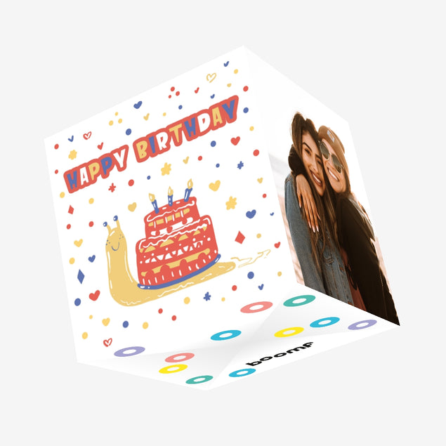 Funny Snail Cake Happy Birthday Confetti-exploding Greetings Card