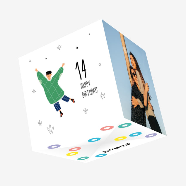 Cheerful Teenager Happy 14th Birthday Confetti-exploding Greetings Card