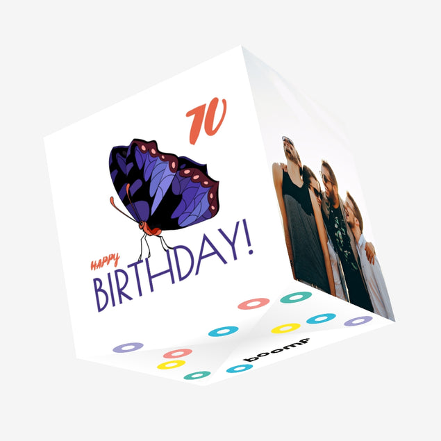 Blue Butterfly 70th Birthday Confetti-exploding Greetings Card