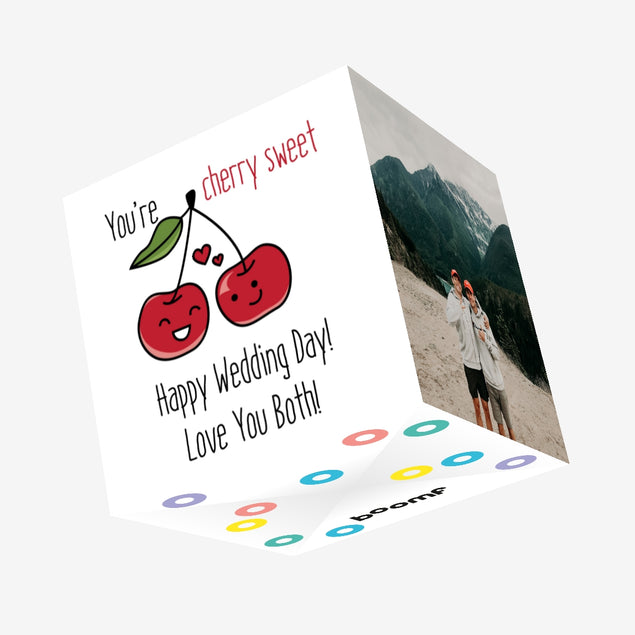 Happy Wedding Day Love You Both! Funny Cherries Confetti-exploding Greetings Card