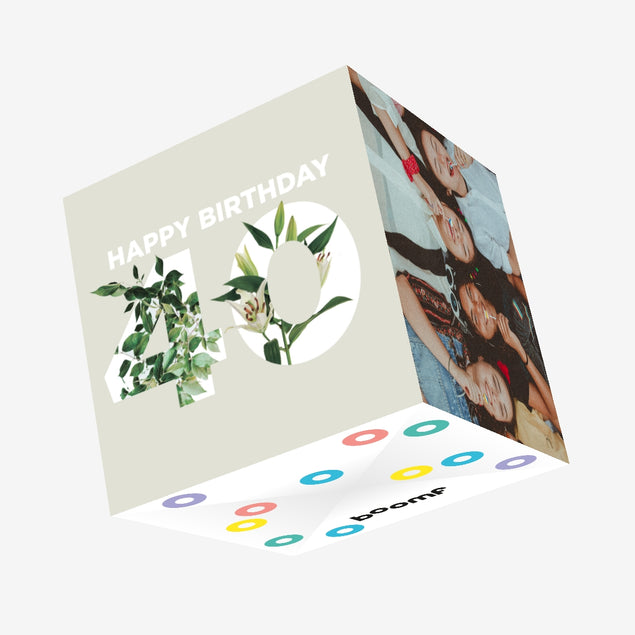 Simple Floral Happy 40th Birthday Confetti-exploding Greetings Card