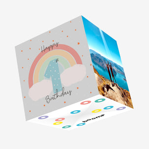 Happy 1st Birthday Rainbow And Clouds Confetti-exploding Greetings Card
