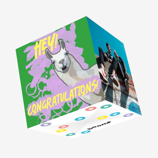 Llama On The Pink And Green Background Congratulations Confetti-exploding Greetings Card