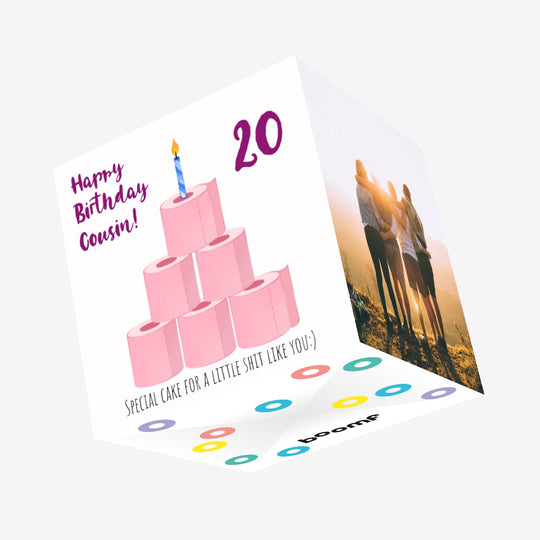 Special Cake Happy 20th Birthday Cousin Confetti-exploding Greetings Card