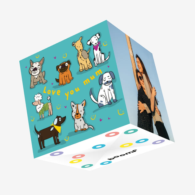 Love You Mum Funny Dogs Mother's Day Confetti-exploding Greetings Card