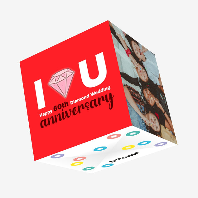 Red Background Happy 60th Diamond Wedding Anniversary To Mum And Dad Confetti-exploding Greetings Card