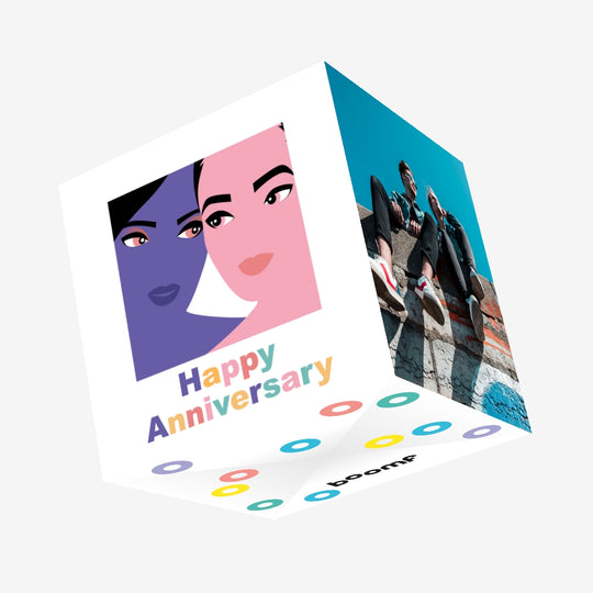 Happy Anniversary Two Girls LGBTQ+ Confetti-exploding Greetings Card