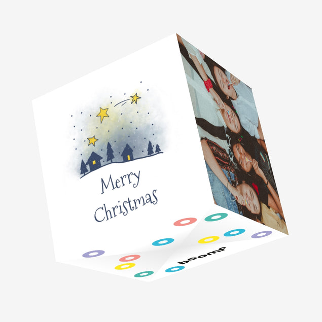 Merry Christmas Winter Scenery And Stars Confetti-exploding Greetings Card