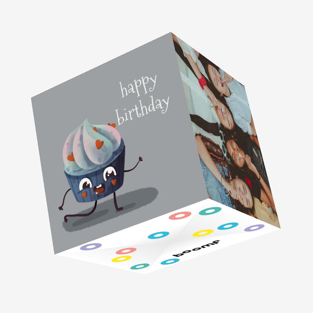 Cupcake With Hearts Happy Birthday Confetti-exploding Greetings Card