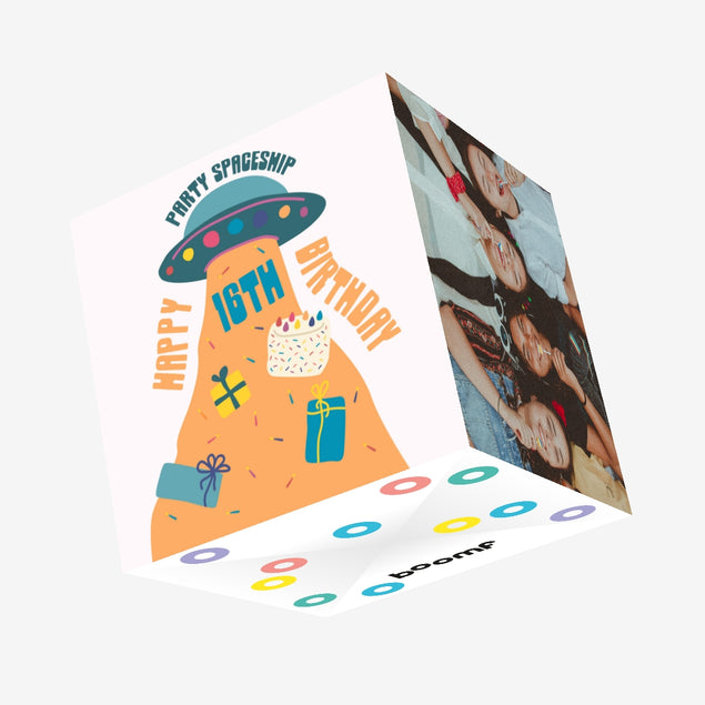 Party Spaceship Happy 16th Birthday Confetti-exploding Greetings Card