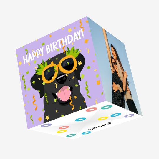 Black Festive Labrador In Glasses Happy Birthday Confetti-exploding Greetings Card