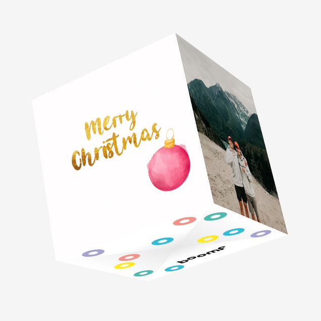 Merry Christmas Pink Bauble Confetti-exploding Greetings Card