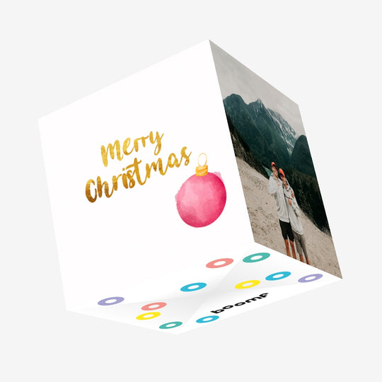 Merry Christmas Pink Bauble Confetti-exploding Greetings Card