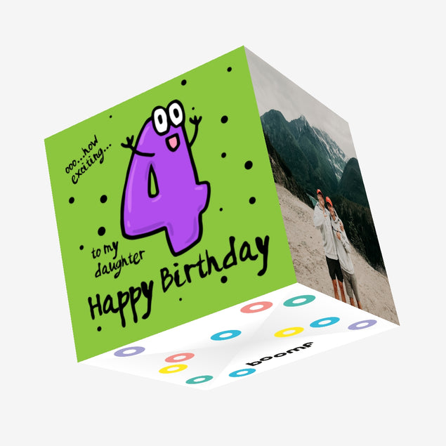 Funny Numbers Happy 4th Birthday Daughter Confetti-exploding Greetings Card