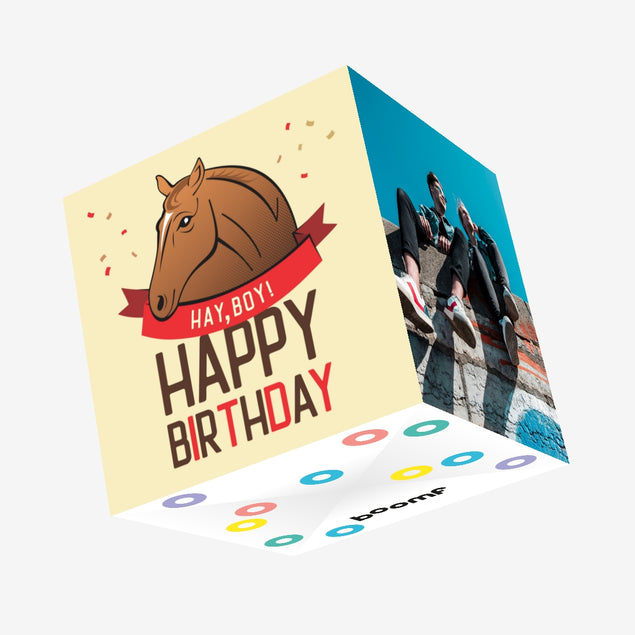 Hay Boy Happy Birthday Horse Confetti-exploding Greetings Card