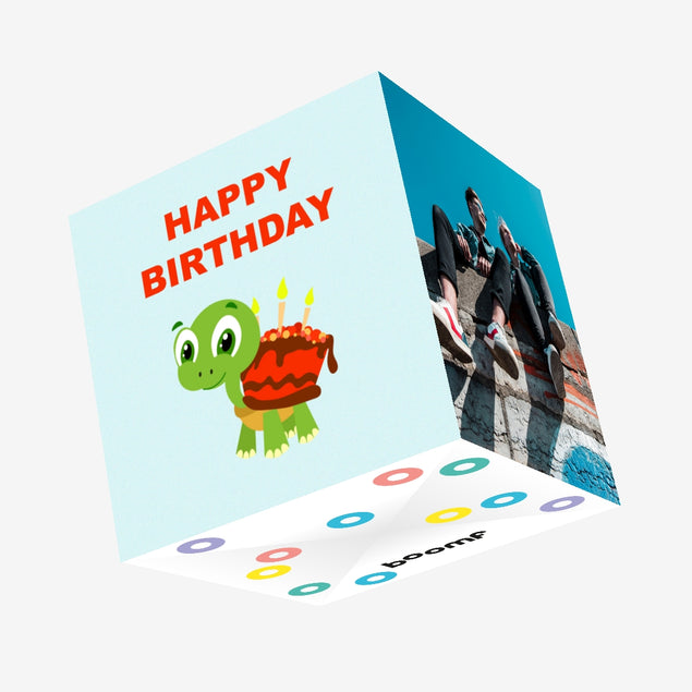 Happy Birthday Turtle Cake Confetti-exploding Greetings Card