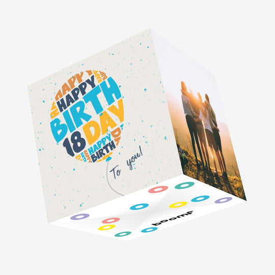 Blue And Yellow Balloon Happy 18th Birthday To You Confetti-exploding Greetings Card