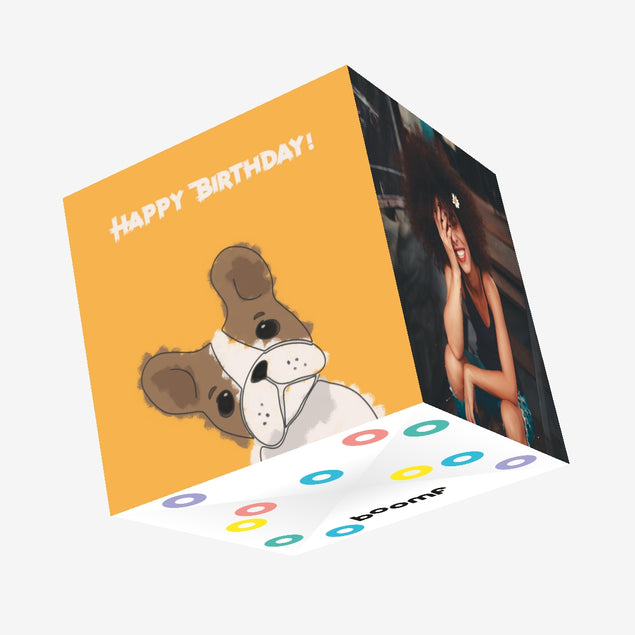 Frenchie On A Yellow Background Happy Birthday Confetti-exploding Greetings Card