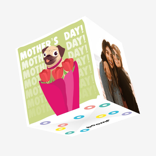 Funny Pug Sitting In A Tulip Bouquet Mother's Day Confetti-exploding Greetings Card