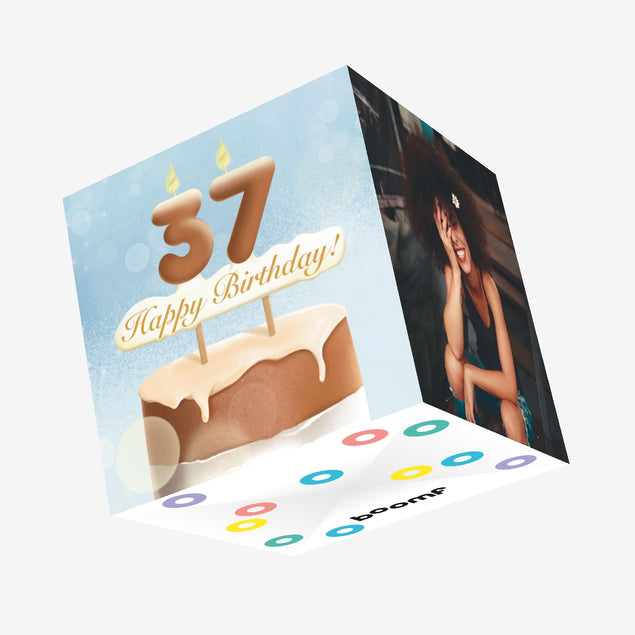 37th Happy Birthday Cake Confetti-exploding Greetings Card