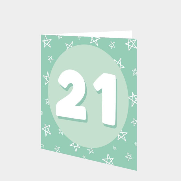 21 Stars Green Birthday Card