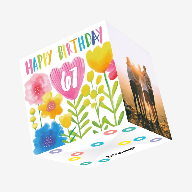 Delicate Flowers Happy 67th Birthday Confetti Exploding Greetings Card