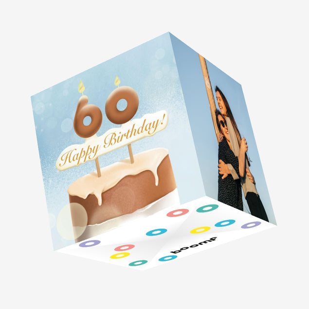 60th Happy Birthday Cake Confetti Exploding Greetings Card Boomf