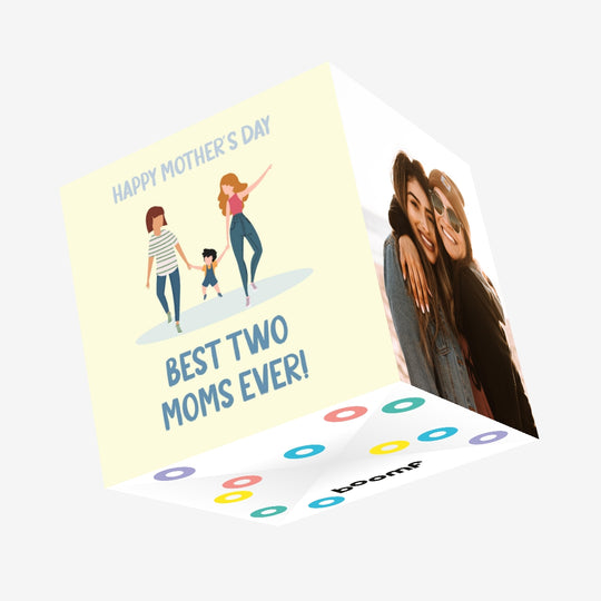 Happy Mother's Day Best Two Moms Ever - Yellow Confetti-exploding Greetings Card